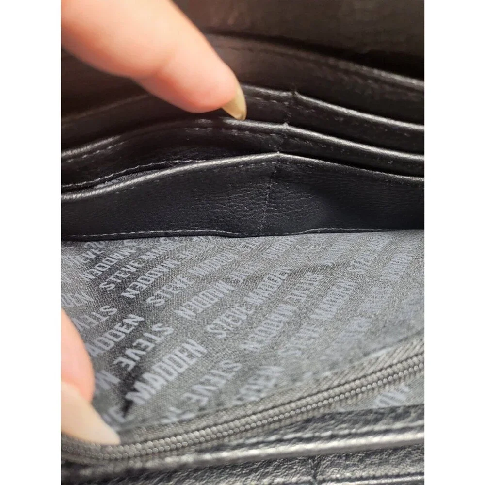 Steve Madden Black Logo Zip-Around Wristlet Wallet